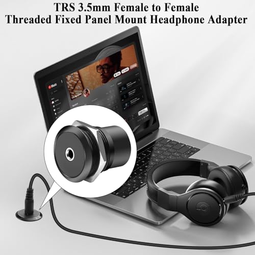 QIANRENON TRS 3.5mm Threaded Fixed Mount Headphone Adapter Socket 3-Pole 1/8 TRS Female to Female Bulkhead Mount Stereo Connector Coupler, Al Alloy Shell, for Expansion 3.5mm Audio Port Amplifier