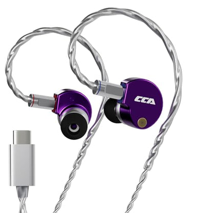 CCA Phoenix in-Ear Monitor Headphones – Dual-Magnet Dynamic Driver IEM with HiFi Clear Sound & Deep Bass, Full-Metal Professional Gaming Earbuds for Musicians, Singers, and Audiophiles(USB C Plug) - color: Purple, style: Without Mic,USB-C