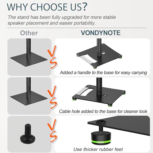 Vondynote Pair Studio Monitor Stands 31"-50" Floor Monitor Speaker Stands | Adjustable Height, Cable Management, Heavy Duty, Flat Base