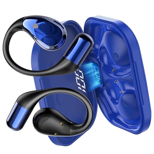 Open-Ear Headphones, Bluetooth 6.0 Wireless Earbuds Powerful Sound, 40H Open Ear Earbuds with ENC Mic, Adjustable Ear Hooks, Dark Blue