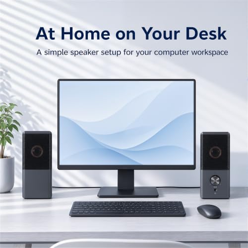 ROSON Computer Speaker, Compact Size Speaker with Headphone Jack, Volume Control, Stereo 2.0 USB Powered 3.5mm Aux Multimedia Speakers for Laptop/Desktop/Tablets/Phone