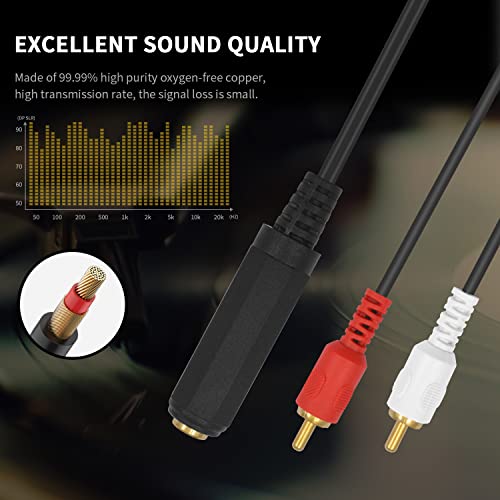 Poyiccot RCA to 1/4 Adapter Cable, 6.35mm 1/4 inch TRS Stereo Jack Female to 2 RCA Male Plug Y Splitter Adapter Cable for Subwoofer, Amplifier, Audio/Video Receiver. 25cm/10inch