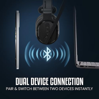 PHILIPS Trucker Bluetooth Headset, Wireless Headset with Noise-Canceling Microphone, 2-in-One Convertible Mono & Stereo Design Headphones, All Day Extended Playtime for Work, Home, Hands-Free Driving - color: Black