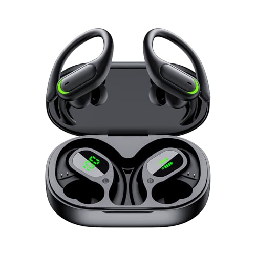 Wireless Earbuds, Sports Bluetooth 5.4 Headphones, Digital Display, Bass Sound 60Hrs Playtime, Over-Ear Hook with Mic, Fast Charging Digital Display IPX7 Waterproof Earphones for Running/Sports