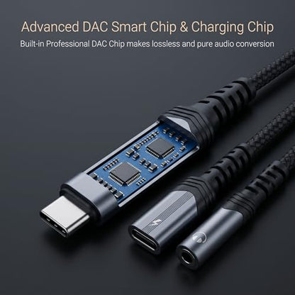 USB C to 3.5mm Headphone and Charger Adapter,2 in-1 USB C PD 3.0 Charging Port to Aux Audio Jack and Fast Charging Dongle Cable Cord for iPhone 17 Iphone16, iPhone 15, Galaxy (1-Pack) - size: 1-Pack