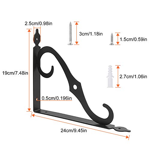 Acrux7 12 Pack Decorative Shelf Brackets - 10 inch Wall Mounted Floating Shelf Bracket - Heavy Duty Metal L Shape Shelf Supporter for DIY Open Shelving, Black - size: 9.4"x7.5", style: 12 pcs-black