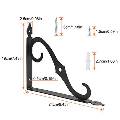 Acrux7 12 Pack Decorative Shelf Brackets - 10 inch Wall Mounted Floating Shelf Bracket - Heavy Duty Metal L Shape Shelf Supporter for DIY Open Shelving, Black - size: 9.4"x7.5", style: 12 pcs-black