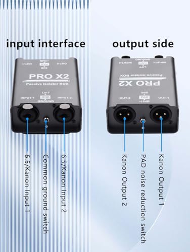 GINTOOYUN Pro Passive Stereo Direct Connection Box 2-Channel Audio Isolator, Audio Current Sound Eliminator, 6.5 Permo Alloy Isolator, Mixing Console, live Broadcast