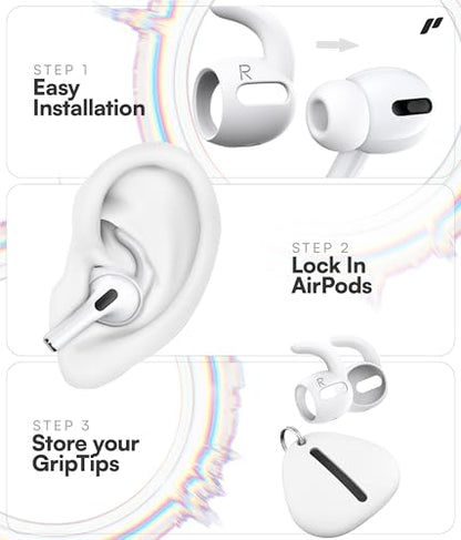 Proof Labs 3 Pairs for AirPods Pro 1st Gen Ear Hooks Covers [Added Storage Pouch] Anti Slip Ear Tips Accessories Compatible with Apple AirPods Pro Generation 1 (White)