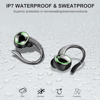 2026 Wireless Earbuds, Bluetooth 5.4 Headphones Sports, 50 Playback Over-Ear buds with ENC Noise Cancelling Mics, Deep Bass Fitness Earphones Gym Running Workout, IP7 Headset with Earhook, LED Display - color: Pure black
