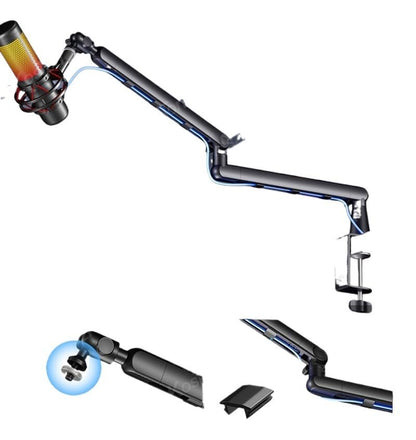 Compatible For Shure SM7B, MV7, AM8, K688; Professional Low Profile Mic Arm With Extended Riser & Cable Management