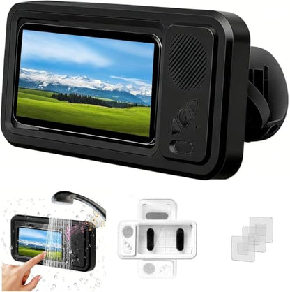 Shower Phones Holder With Speaker, Wall Mount Shower Phone Holder Waterproof, Bathroom Accessories, Waterproof Phone Case, 360° Rotation, Retractable Adjustable Bathroom Case Mount Shelf (Black) - color: Black