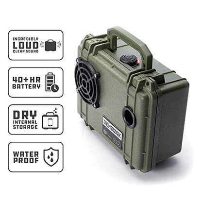 DemerBox: Waterproof, Portable, and Rugged Outdoor Bluetooth Speakers. Loud Sound, 40+ hr Battery Life, Dry Box + USB Charging, Multi-Pairing Party Mode. Built to Last + Fully Serviceable (Green DB1) - color: Pesaro Green