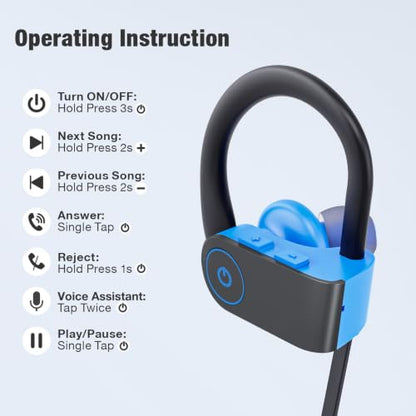 JOYWISE Bluetooth Headphones, Wireless Headphones 16H Playtime Wireless Earbuds with Mic Stereo in-Ear Earphones, IPX7 Waterproof Sports Headphone Sound Isolation Headsets for Running, Workout Blue - color: Sky Blue