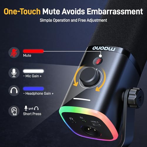 MAONO XLR/USB Gaming Microphone and Studio Monitor Headphones Set, Computer Recording Mic with Mute Button, RGB, Over Ear Wired Headset for YouTube Podcasting Streaming Gaming (PD100X Black+MH601)