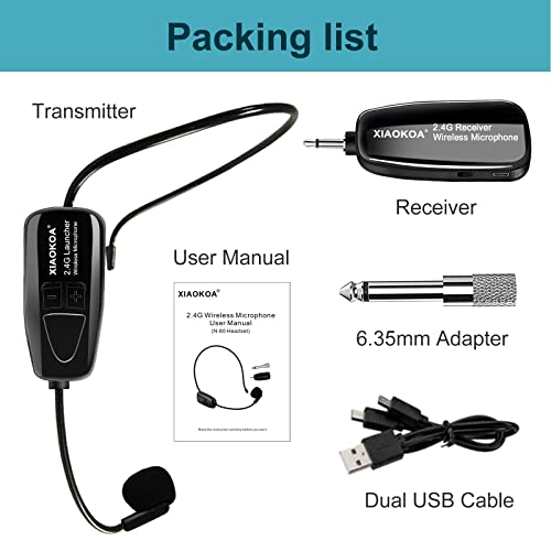 Wireless Microphone Headset, 2.4GHz Head Mic System for Fitness | USB-C Charging Microphone, 165ft Range, for Voice Amplifier Speaker Pa System Teaching Tour Guides Conference Yoga Instructor - color: Black1