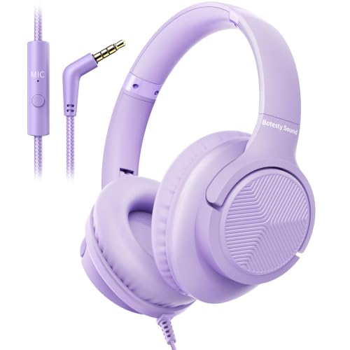 Botesty Sound Headphones Wired with Mic for School, 3.5mm Plug in, Purple - color: Purple