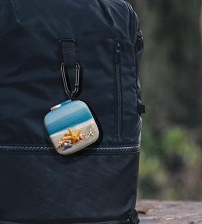 WIRESTER Portable Wireless Headphone Case, Earphone Storage Bag Carrying Case, Earbud Holder with Black Carabiner Compatible with Airpods - Seashells On The Beach - color: Seashells On The Beach