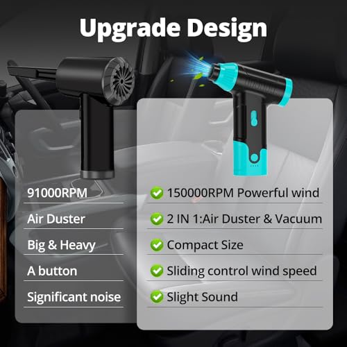 Compressed Air Duster Keyboard Cleaner, Electric Air Blower Cleaning Kit | 150,000 RPM Mini Blower Spray to Dust Off Car, PC, Keyboard, Vacuum (Green) - color: Green