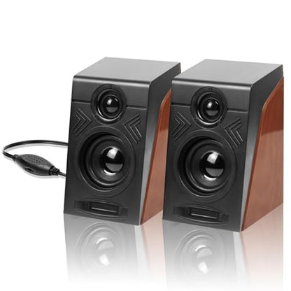 Wired Desktop Speaker, USB Powered 3.5mm Aux Multimedia Speakers, Low Distortion Knob to Adjust The Volume, Mini Sound Bar Speaker for PC Tablets Desktop Laptop, Wood Like Color
