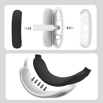Aiivioll 3 in 1 Silicone Case Cover for AirPods Max Headphones(2024/2020), Clear Soft TPU Ear Cups Cover/Ear Pad Case Covers/Headband Cover, Ear Cushions Covers(Black) - color: Black