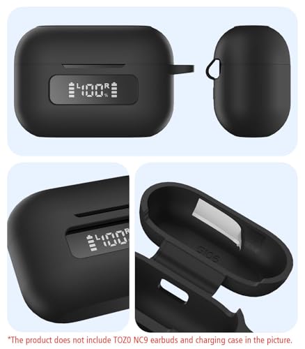 for TOZ0 NC9(2024) Case Cover, Silicone Protective Battery Display Visible Design Cover ONLY for TOZO NC9 Hybrid Active Noise Cancelling Wireless Earbuds 2024 Version with Carabiner-Black - color: Black