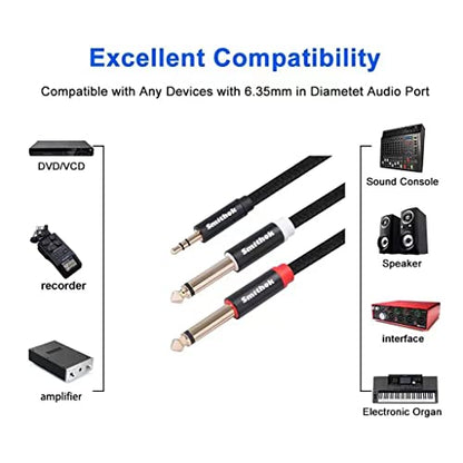 Smithok 2pack 16.4Ft 3.5mm TRS to Dual 6.35mm Stereo Cable 1/8 TRS to Dual 6.35mm 1/4 TS Mono Y Splitter Audio Cord Adapter for Smartphone, Mixer,PC, CD Player, Speakers and Home Stereo System - size: 2pack 16.4ft