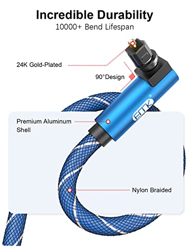 EMK 90 Degree Optical Cable 360 Degree Free-Rotating Fiber Optic Cable Toslink Male to Male Cable for Home Theater, Soundbar, Gaming Console, Speaker(3FT/1M) - size: 3FT/1M
