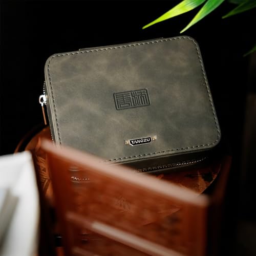 Leather Earphone Case, Water-Resistant Portable Earbuds Storage Case for Earphones, Audio Accessories, Eartips and Cables, Grey