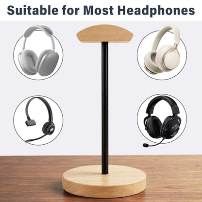 Wood & Metal Headphone Stand, Desktop Headset Holder with Stable Non-Slip Bamboo Base, Universal Headphone Hanger for Gaming Headsets, Office Desk, Home, Gift - color: Wood-tone