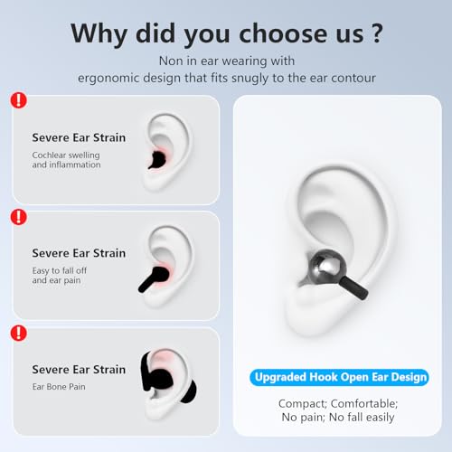Open Ear Bone conduction Headphones Bluetooth 5.4 Wireless Clip On Earbuds with Digital Display Charging Case 40 Hours Playtime Sport Earphones Built-in Mic IPX7 Waterproof for Running Fitness Black - color: Black