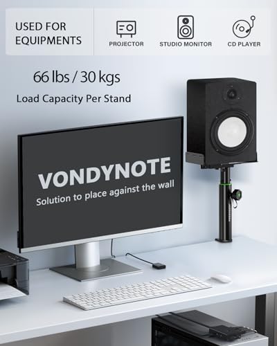 Vondynote Dual Side Clamp Desktop Studio Monitor Stands Against The Wall | Set of 2, 9"-14" Height Adjustable, Extendable Top Plate Mounted by Screws, Desktop Clamp
