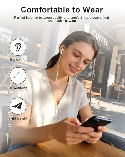 [Apple MFi Certified] Upgraded USB C Headphones for iPhone 17 16 15 Pro Max | Wired USB C Earphones/Earbuds with Built-in Remote to Control Music/Phone Calls/Volume, Compatible for iPhone 17 16 15/Galaxy - color: Off-white