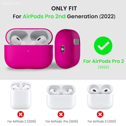 ORNARTO Compatible with AirPods Pro 2 Case 2022, Full Protective Hybrid Silicone for AirPods Pro 2nd Generation Case, Front LED Visible Skin Cover-Hot Pink | Hybrid Silicone Rubber, Front LED Visible, Wireless Charging, Skin-Friendly Soft Touch, Anti-Scra