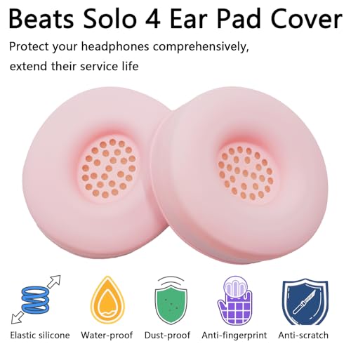 Silicone Earpads Cover for Beats Solo 4 & Solo 3 Wireless Headphones - Pink | Sweatproof Washable Protective Ear Pad Covers, Anti-Slip Skin Case Replacement Accessories for Beats Solo2 - color: Pink