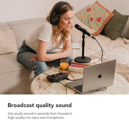 Focusrite Vocaster One Studio – Podcasting Interface for Solo Podcast Recording with Professional Quality Vocaster DM1 Dynamic Microphone & HP60v Headphones. 1 Mic Input & Headphone Output | Podcasting Interface for Solo Podcast Recording with Vocaster DM
