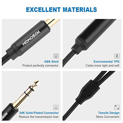 HOSONGIN 1/4 inch TRS to Dual 3.5mm Female Y Cable, 1.5ft, Black Copper Wire & Gold Plated Connectors, Compatible with Headphones - style: 1/4" TRSM to Dual 1/8" TRSF