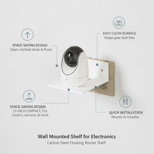 Audio-Visual Shelf, 13-Inch Carbon Steel Wall Mount for Routers and Modems, Compact Floating Storage for Home Office and Living Room Electronics