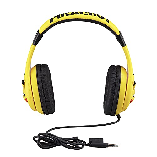 eKids Pokemon Pikachu Wired Kids Headphones, Adjustable, Stereo Sound, 3.5Mm Jack, Tangle-Free, Volume Control, Children's Headband On Ear for School Home, Travel - color: Yellow