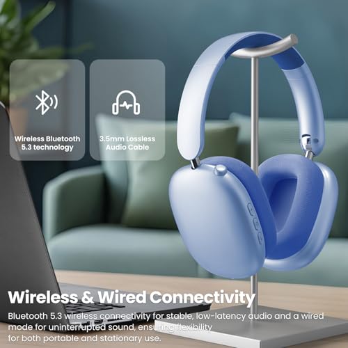 Wentronic Y01 Wireless Noise Canceling Headphones Bluetooth 5.3 Over Ear Headphones with Microphone, Hi-Res Audio, 48H Playtime, Foldable Comfortable Earpads,Compatible with iOS,Android,PC, Blue - color: Blue