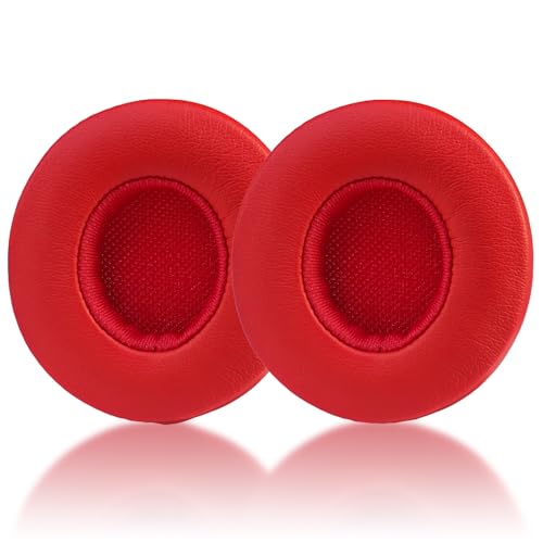 Replacement Ear Pads for Beats Solo 3/2 Wired On-Ear Headphones - Red | Fit for Beats Solo 3/Solo 2 Wired/Wireless A1796/B0534 Headphone, Dust Proof Protein Leather Cushions with Memory Foam Covers - color: Red