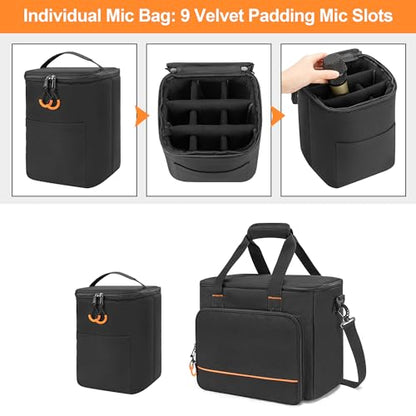 PGmoon 9 Slots Wireless Microphone Case, Microphone Bag for Handheld Mic | Microphone Carrying Case Fit for Singing, Karaoke, Party (Patent Design)