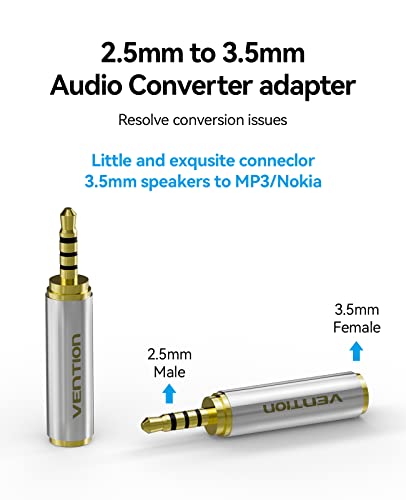 VENTION 3.5mm Female to 2.5mm Male Audio Adapter Converter Premium Quality Headphone Earphone Headset 2.5mm Male to 3.5mm Female Audio Connector Gold Plated 3 Ring Jack Stereo or Mono(2 Pack)