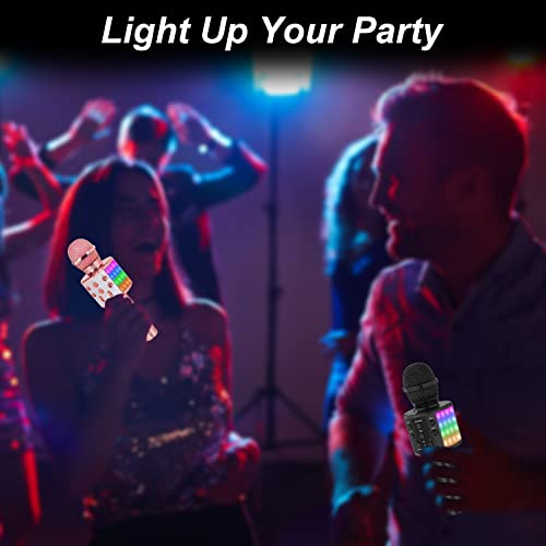 Bluetooth Karaoke Microphone for Party: 8H Playtime, 2H Fast Charge | No Battery Anxiety,Clear Sound,HiFi Sound,Led Lights,Perfect For House Party, Beach & Camping Party - color: Black2