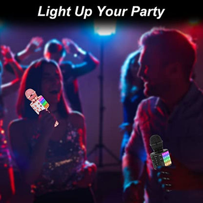 Bluetooth Karaoke Microphone for Party: 8H Playtime, 2H Fast Charge | No Battery Anxiety,Clear Sound,HiFi Sound,Led Lights,Perfect For House Party, Beach & Camping Party - color: Black2