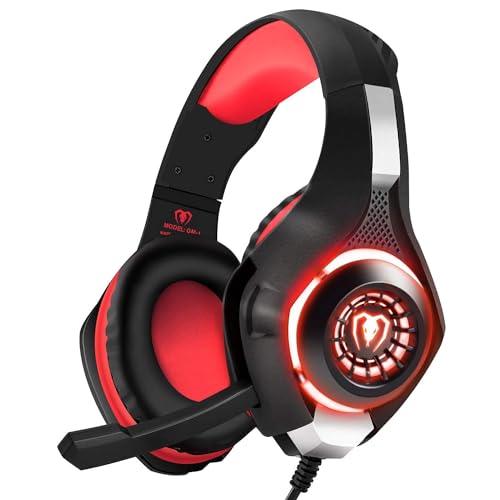 BlueFire Stereo Gaming Headset with Microphone for PS5 PS4 Xbox One Switch PC Mac – Wired Over-Ear Headphones with Surround Sound, Soft Memory Foam, Noise Canceling Mic, Light, 3.5mm Jack (Red) - color: Red