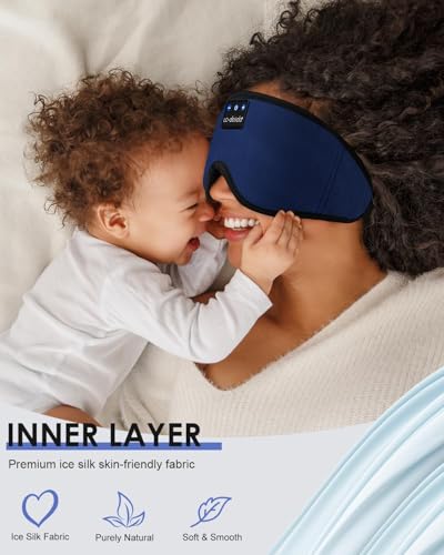 LC-dolida Sleep Headphones, Sleep Mask Bluetooth Wireless Music Eye Mask, Sleeping Headphones for Side Sleepers Sleep Mask with Bluetooth Headphones Ultra-Thin Stereo Speakers Perfect for Sleeping - color: Deep Blue