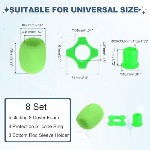 MECCANIXITY 8 Set Microphone Cover Foam Mic Cover, with 1.34" Mic Protection Silicone Ring and Anti Rolling Bottom Sleeve Holder for Karaoke DJ Concert Theater, Green - color: Green, size: 1.34"