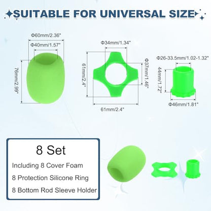 MECCANIXITY 8 Set Microphone Cover Foam Mic Cover, with 1.34" Mic Protection Silicone Ring and Anti Rolling Bottom Sleeve Holder for Karaoke DJ Concert Theater, Green - color: Green, size: 1.34"