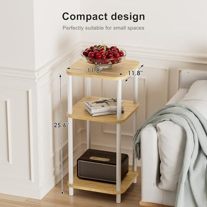 Bamboo End Table with Charging Station, Side Table for Small Space, Small Table Stand, Narrow Wooden Bedside Table Nightstand with Shelves, for Nursery, Living Room, Bedroom, Natural and White - color: Natural and White